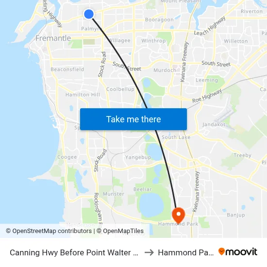 Canning Hwy Before Point Walter Rd to Hammond Park map
