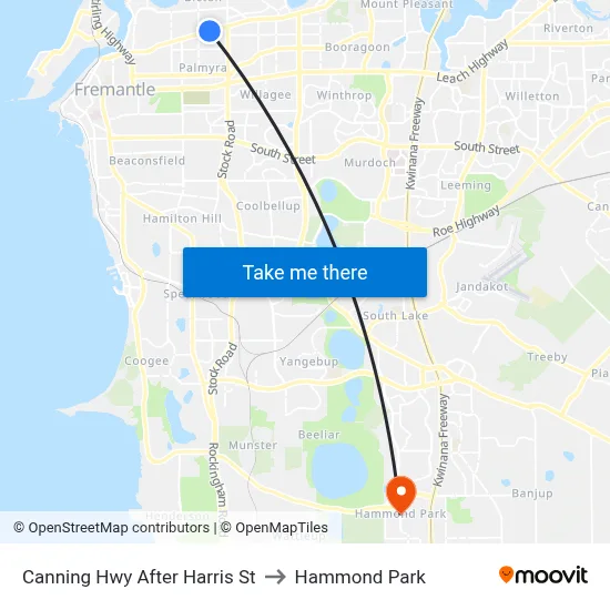 Canning Hwy After Harris St to Hammond Park map