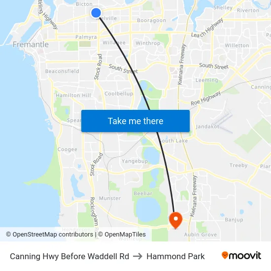 Canning Hwy Before Waddell Rd to Hammond Park map