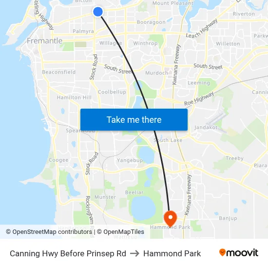 Canning Hwy Before Prinsep Rd to Hammond Park map