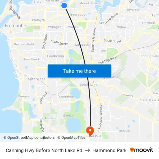 Canning Hwy Before North Lake Rd to Hammond Park map