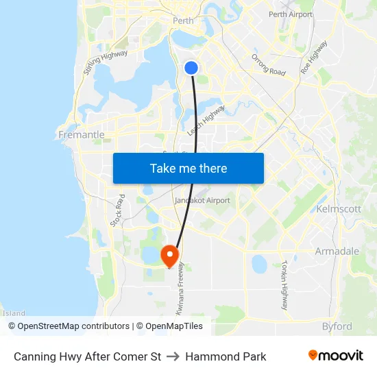 Canning Hwy After Comer St to Hammond Park map