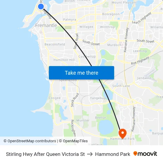 Stirling Hwy After Queen Victoria St to Hammond Park map