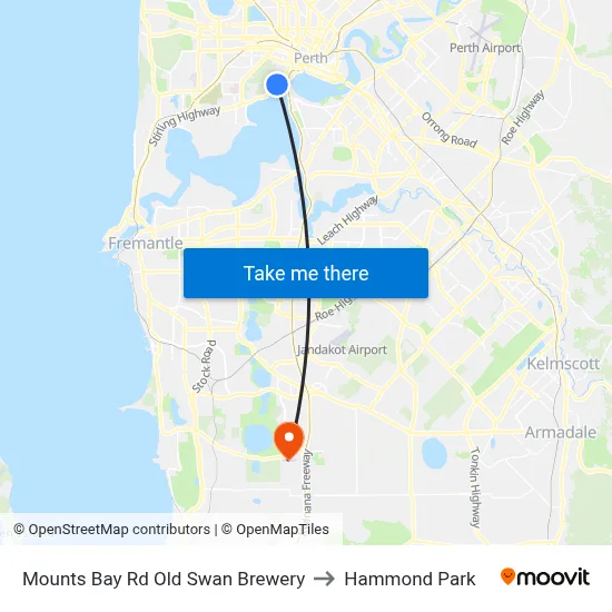 Mounts Bay Rd Old Swan Brewery to Hammond Park map