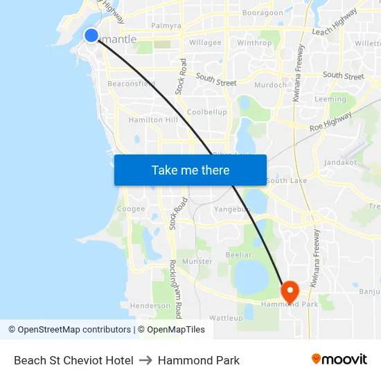 Beach St Cheviot Hotel to Hammond Park map