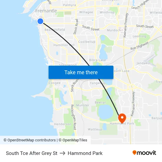 South Tce After Grey St to Hammond Park map