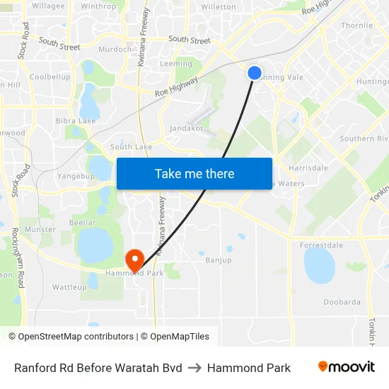 Ranford Rd Before Waratah Bvd to Hammond Park map