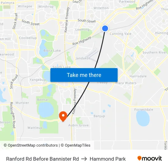 Ranford Rd Before Bannister Rd to Hammond Park map