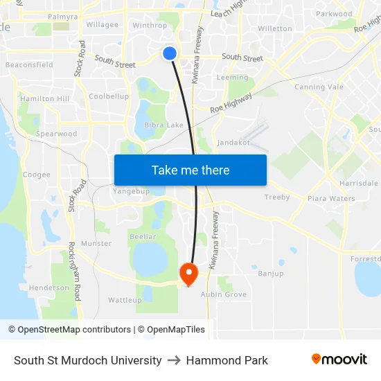 South St Murdoch University to Hammond Park map
