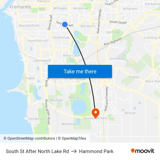 South St After North Lake Rd to Hammond Park map