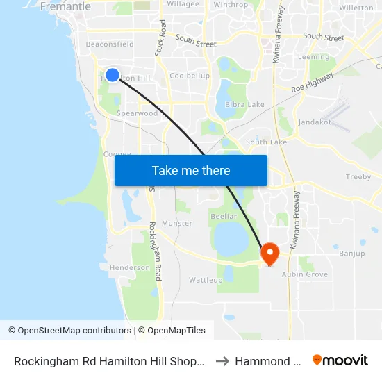 Rockingham Rd Hamilton Hill Shopping Ctr to Hammond Park map