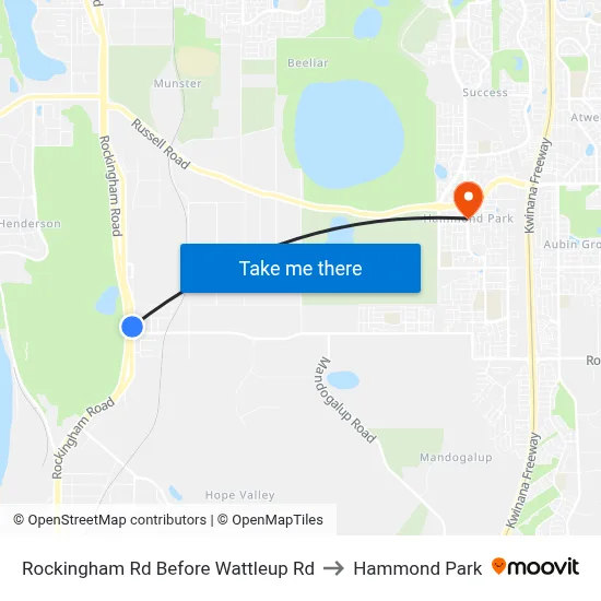 Rockingham Rd Before Wattleup Rd to Hammond Park map