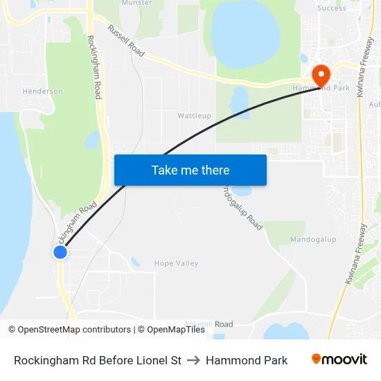 Rockingham Rd Before Lionel St to Hammond Park map