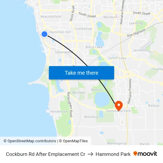 Cockburn Rd After Emplacement Cr to Hammond Park map