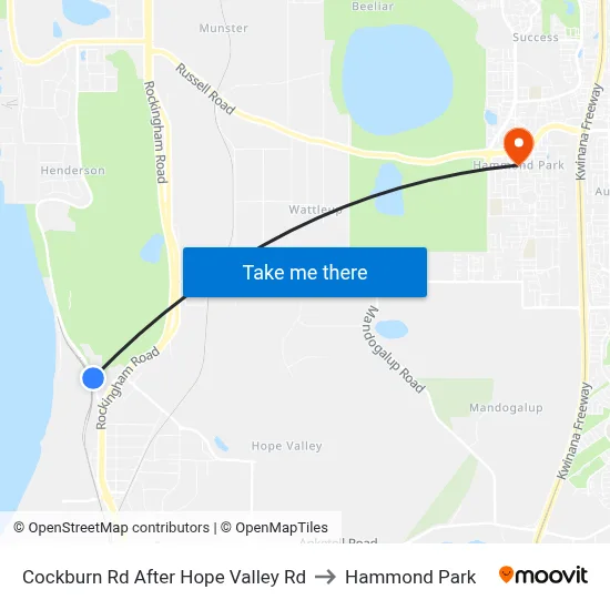 Cockburn Rd After Hope Valley Rd to Hammond Park map