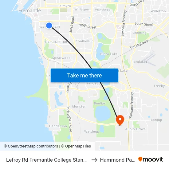 Lefroy Rd Fremantle College Stand 1 to Hammond Park map