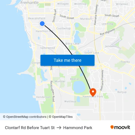 Clontarf Rd Before Tuart St to Hammond Park map