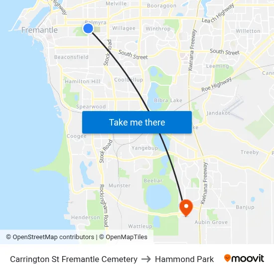 Carrington St Fremantle Cemetery to Hammond Park map