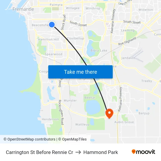 Carrington St Before Rennie Cr to Hammond Park map