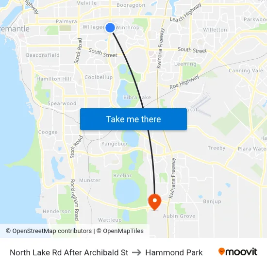 North Lake Rd After Archibald St to Hammond Park map