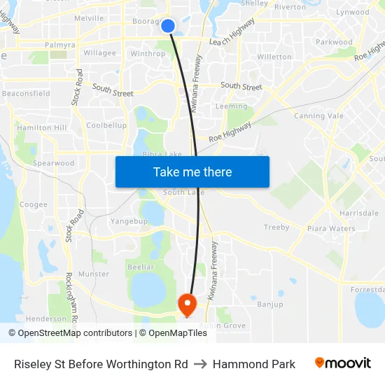Riseley St Before Worthington Rd to Hammond Park map