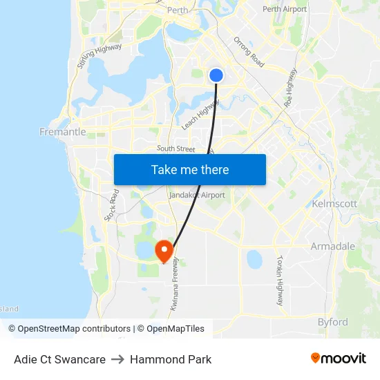 Adie Ct Swancare to Hammond Park map