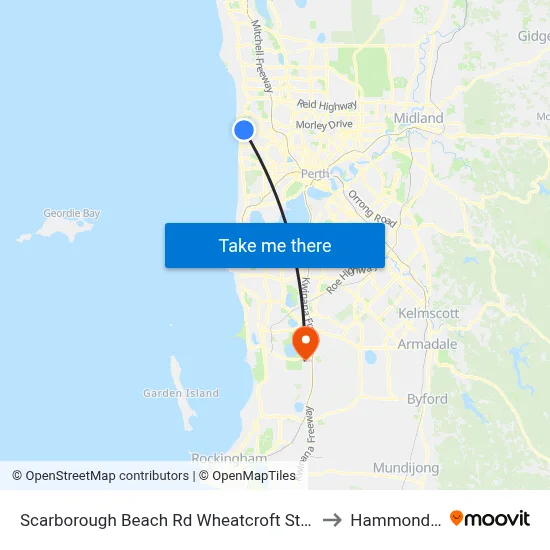 Scarborough Beach Rd Wheatcroft Street Cat Id 18 to Hammond Park map