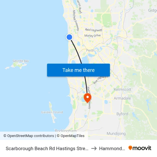 Scarborough Beach Rd Hastings Street Cat Id 19 to Hammond Park map