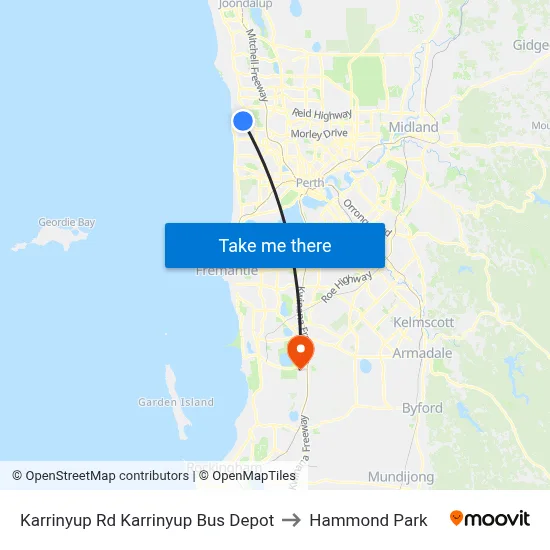 Karrinyup Rd Karrinyup Bus Depot to Hammond Park map