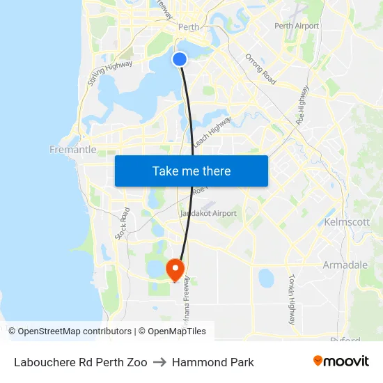 Labouchere Rd Perth Zoo to Hammond Park map