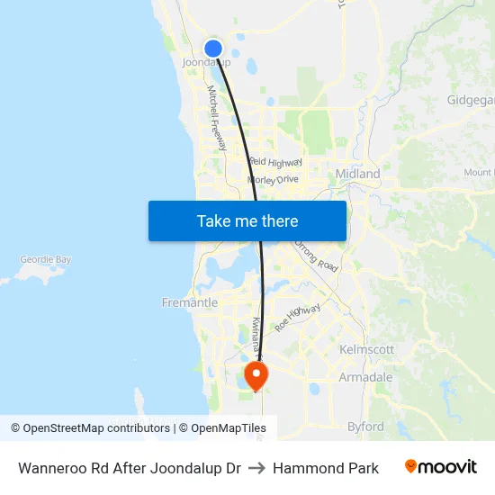 Wanneroo Rd After Joondalup Dr to Hammond Park map