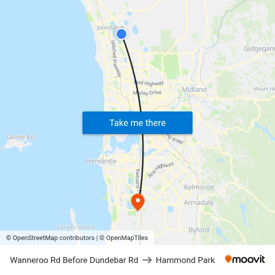 Wanneroo Rd Before Dundebar Rd to Hammond Park map