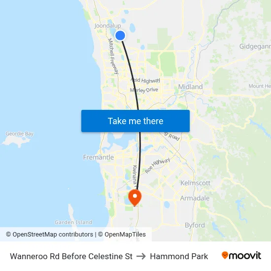 Wanneroo Rd Before Celestine St to Hammond Park map