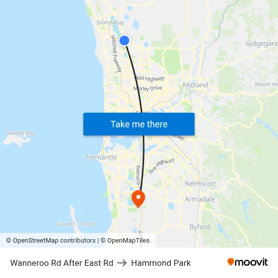Wanneroo Rd After East Rd to Hammond Park map