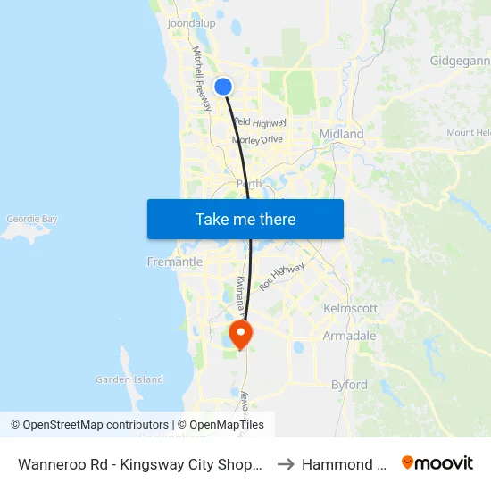 Wanneroo Rd - Kingsway City Shopping Ctr to Hammond Park map