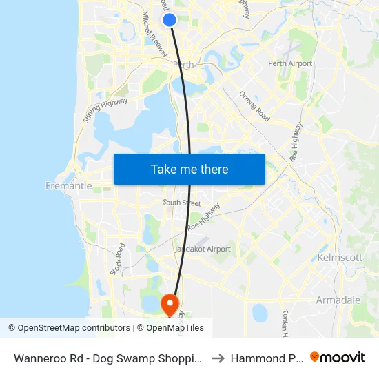 Wanneroo Rd - Dog Swamp Shopping Ctr to Hammond Park map