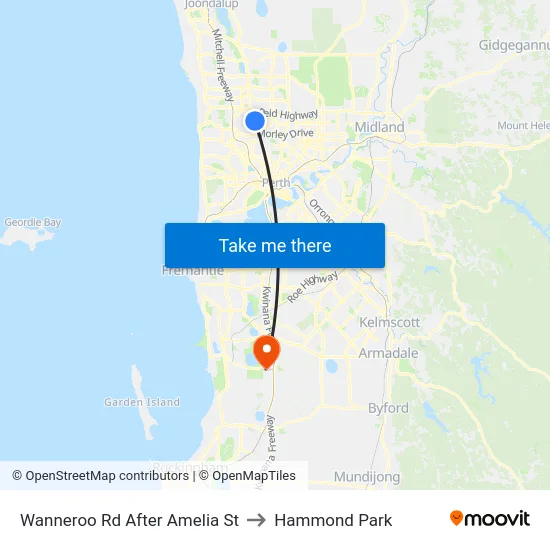 Wanneroo Rd After Amelia St to Hammond Park map