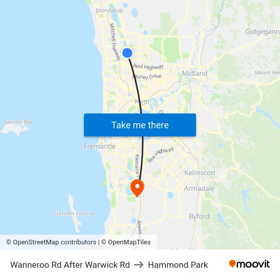 Wanneroo Rd After Warwick Rd to Hammond Park map