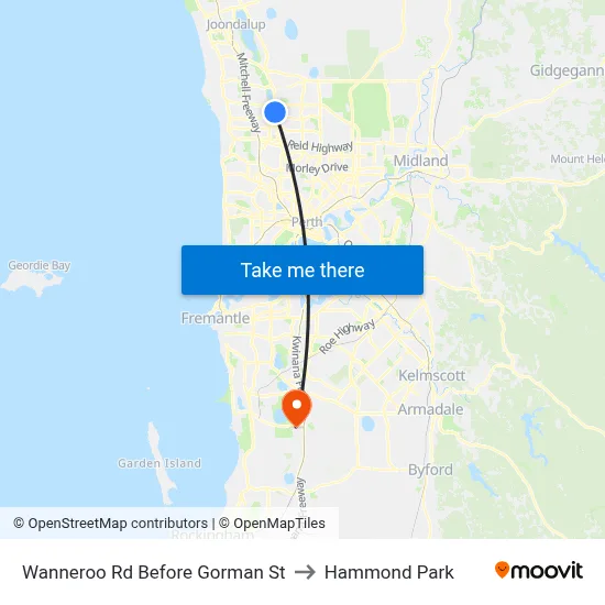Wanneroo Rd Before Gorman St to Hammond Park map