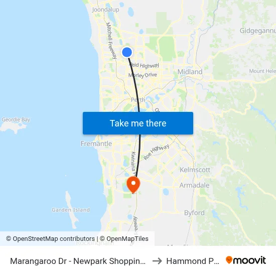 Marangaroo Dr - Newpark Shopping Ctr to Hammond Park map