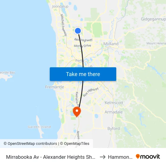 Mirrabooka Av - Alexander Heights Shopping Ctr Stand 2 to Hammond Park map