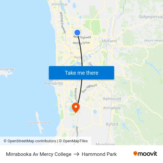 Mirrabooka Av Mercy College to Hammond Park map
