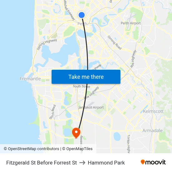 Fitzgerald St Before Forrest St to Hammond Park map