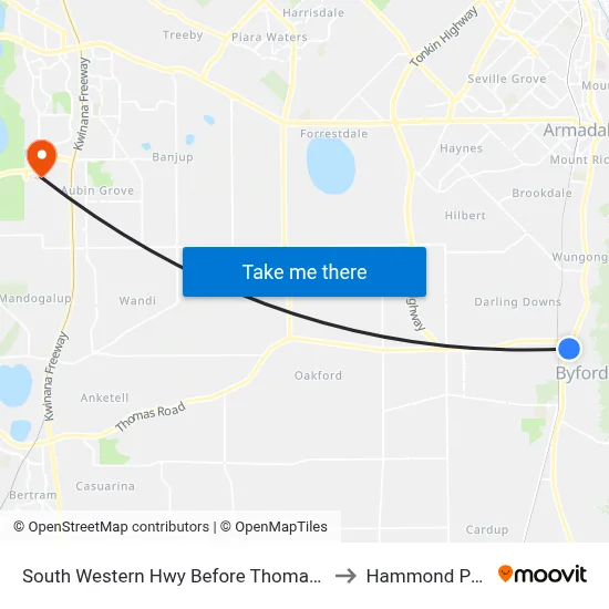 South Western Hwy Before Thomas Rd to Hammond Park map