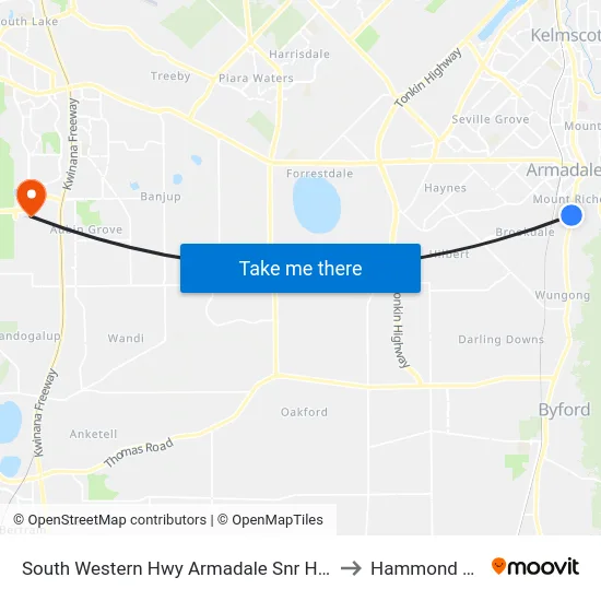 South Western Hwy Armadale Snr High Sch to Hammond Park map