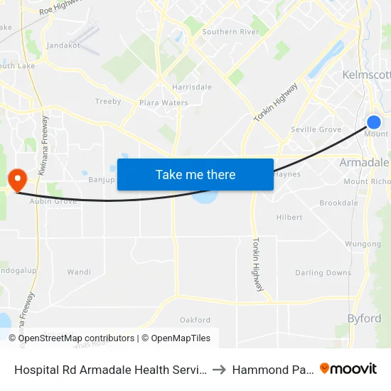 Hospital Rd Armadale Health Service to Hammond Park map