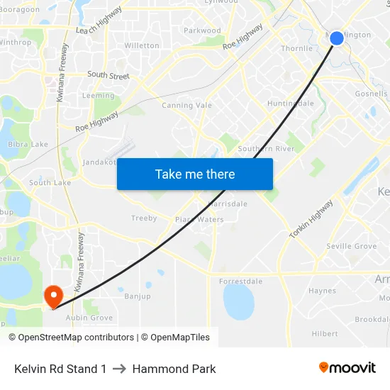 Kelvin Rd Stand 1 to Hammond Park map