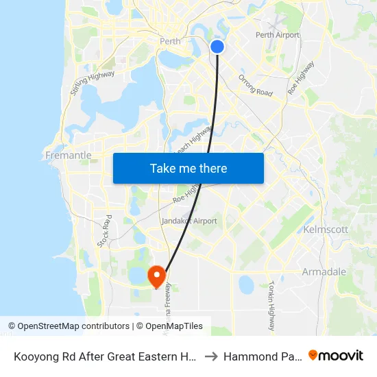 Kooyong Rd After Great Eastern Hwy to Hammond Park map