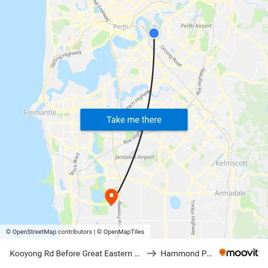 Kooyong Rd Before Great Eastern Hwy to Hammond Park map