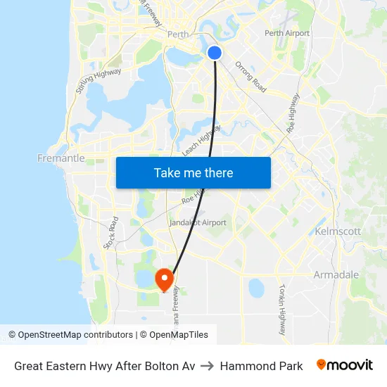 Great Eastern Hwy After Bolton Av to Hammond Park map